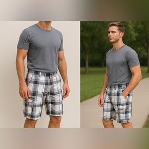 NWOT BKE Bellaire Athletic Fit Plaid Cargo Shorts Men’s 34x23